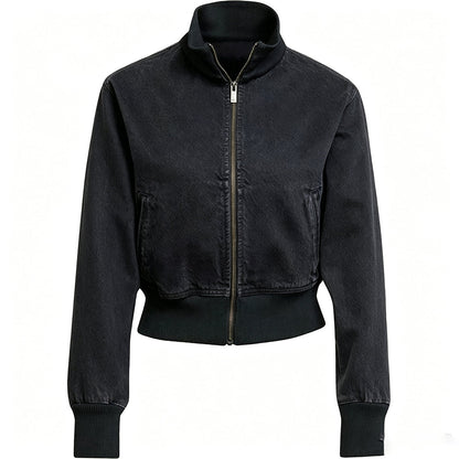 Women's new casual collar zipper denim jacket