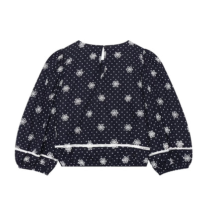 Women's hollowed out embroidered polka dot shirt