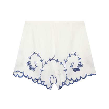 suit Women's 2 pieces linen blend embroidered top+Shorts