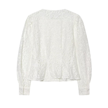 Women's lace O Neck double breasted Coat