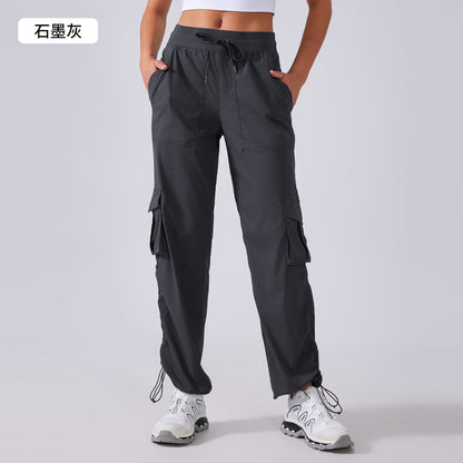 Women's new Joker running lightweight quick-drying multi-pocket wide-leg overalls
