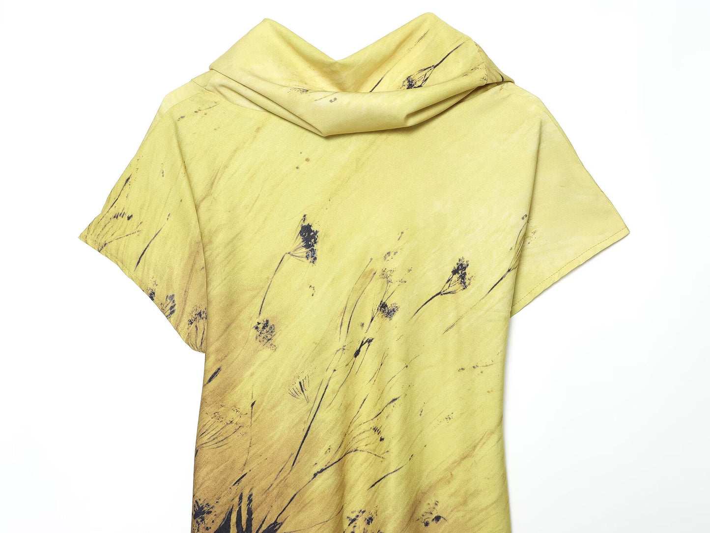 Women's printed draped collar MIDI dress