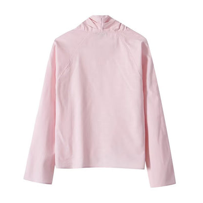 Women's long sleeved linen blended V-neck shirt