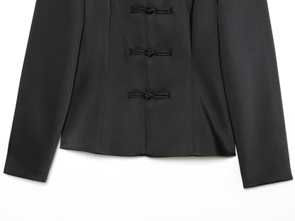 Women's knot buckle decorative satin textured Coat