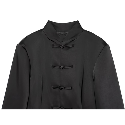 Women's knot buckle decorative satin textured Coat