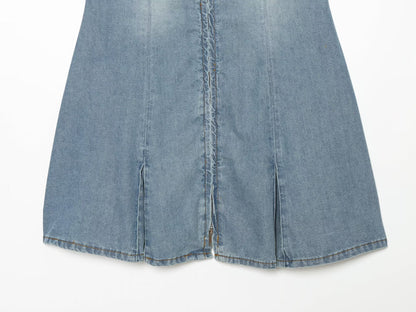 Women's sleeveless lapel denim dress