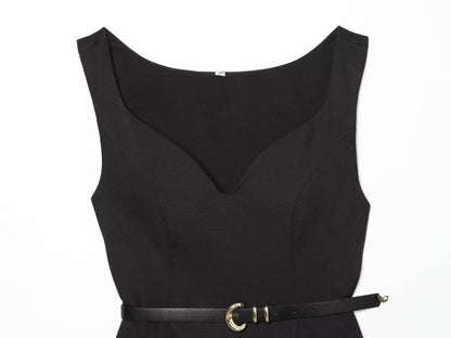 Women's With Belt Black Mini Dress