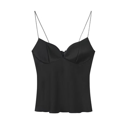 Women's satin textured lingerie style suspender top