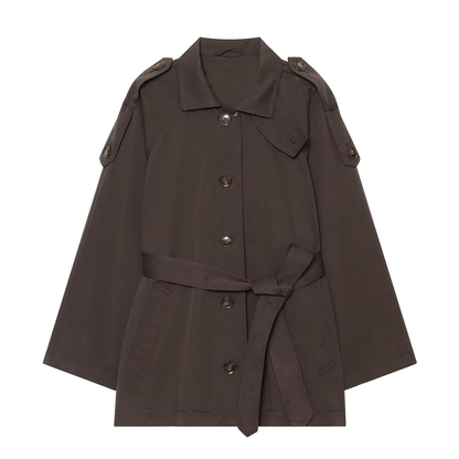 Women's with Belt casual stand collar twill coat