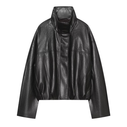 Women's bubble hem imitation leather oversized jacket