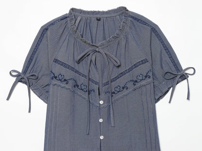 Women's bow decoration embroidered shirt