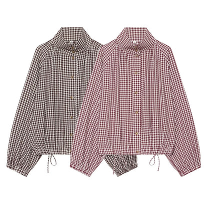 Women's with drawstring casual plaid Coat