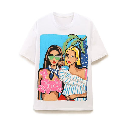 2026 multi-color printed letter T-shirt women short sleeved O-neck loose T-shirt