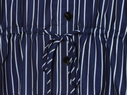 Women's with drawstring striped stand collar shirt