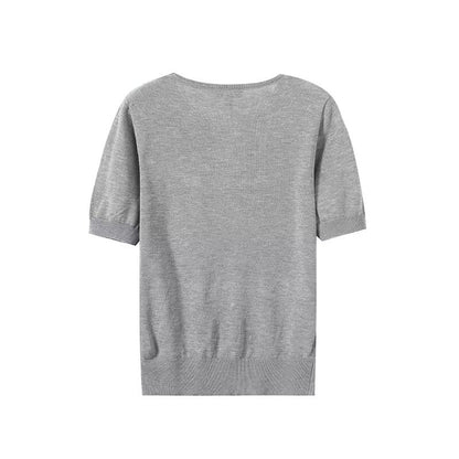 Women's new fashion casual short sleeved knitted T-shirt top