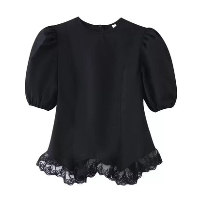 Women's lace patchwork hem short sleeved top
