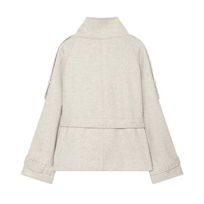 Women's soft textured double breasted stand collar Coat