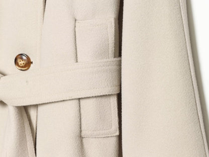 Women's with belt standing collar woolen coat