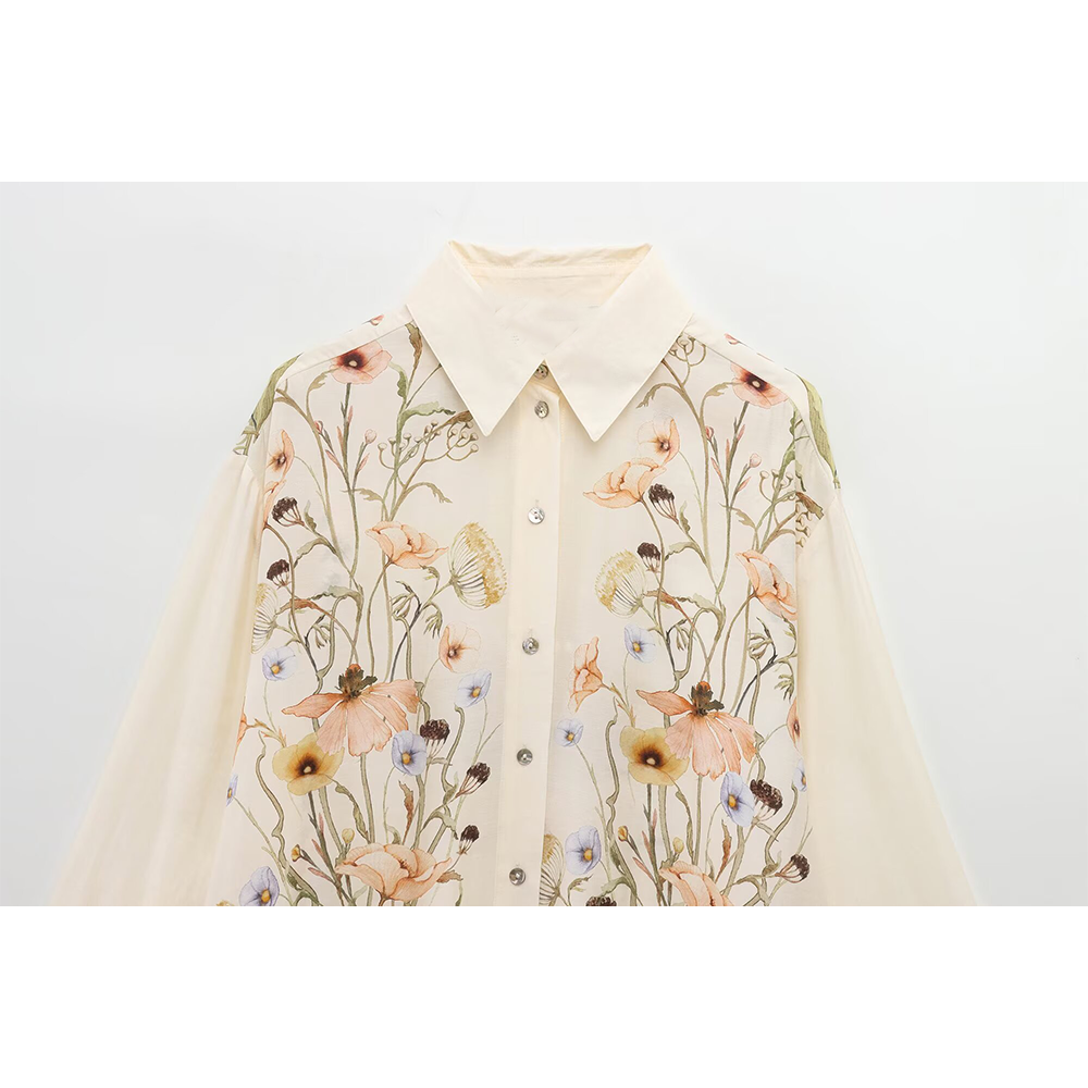 suit Women's 2 pieces loose long sleeved printed shirt+Pants
