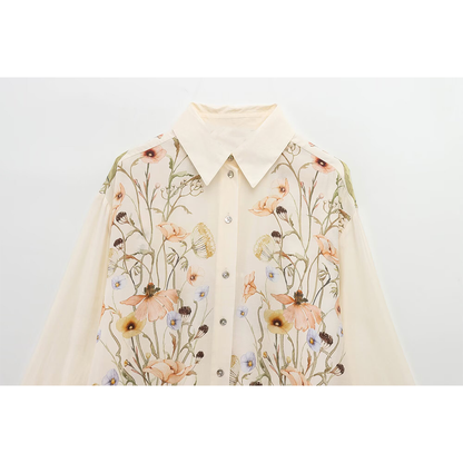 suit Women's 2 pieces loose long sleeved printed shirt+Pants