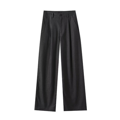 Women's new fashion loose mid waist striped wide leg pants