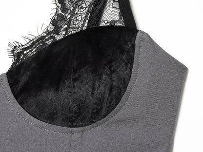 Women's lace deep V-neck suspender dress