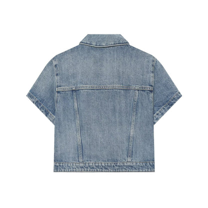 Women's short Lapel asymmetrical denim shirt