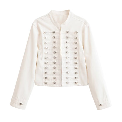 Women's buckle decoration short denim Coat