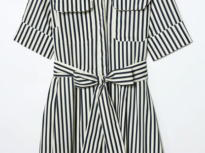 Women's with Belt shirt style poplin striped dress