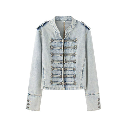 Women's buckle decoration retro denim Coat