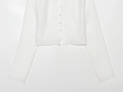 Women's standing collar buckle short top