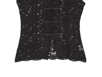 Women's lace hollow out buckle sleeveless vest