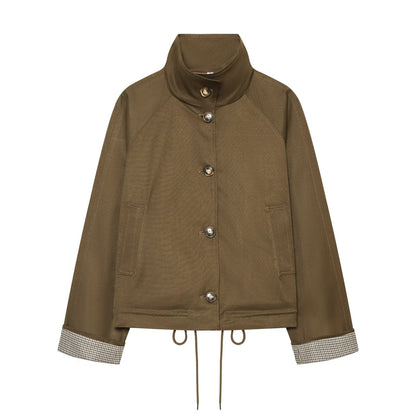Women's casual stand collar twill coat