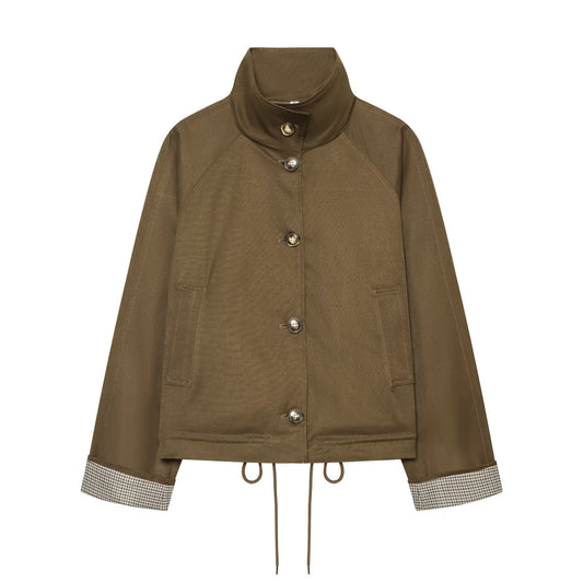 Women's casual stand collar twill coat