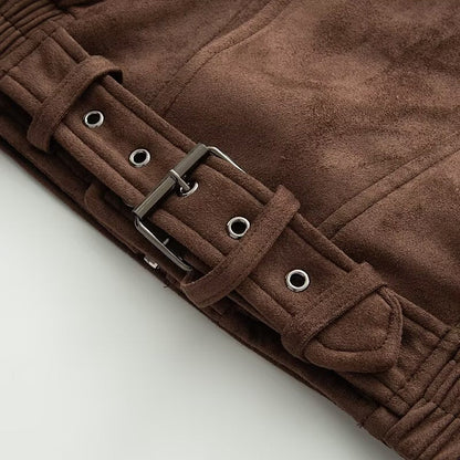 Women's loose Lapel Faux Leather suede jacket Coat