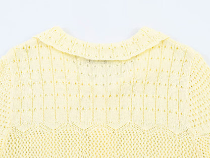 Women's short sleeved hollow knitted cardigan