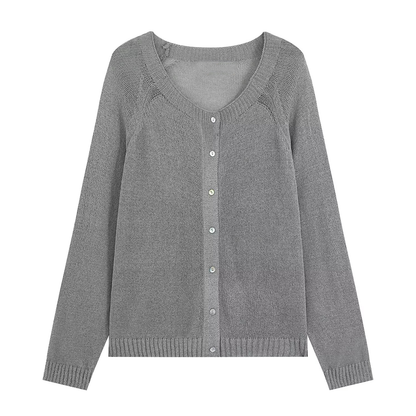 Women's round-necked button-up knit Coat