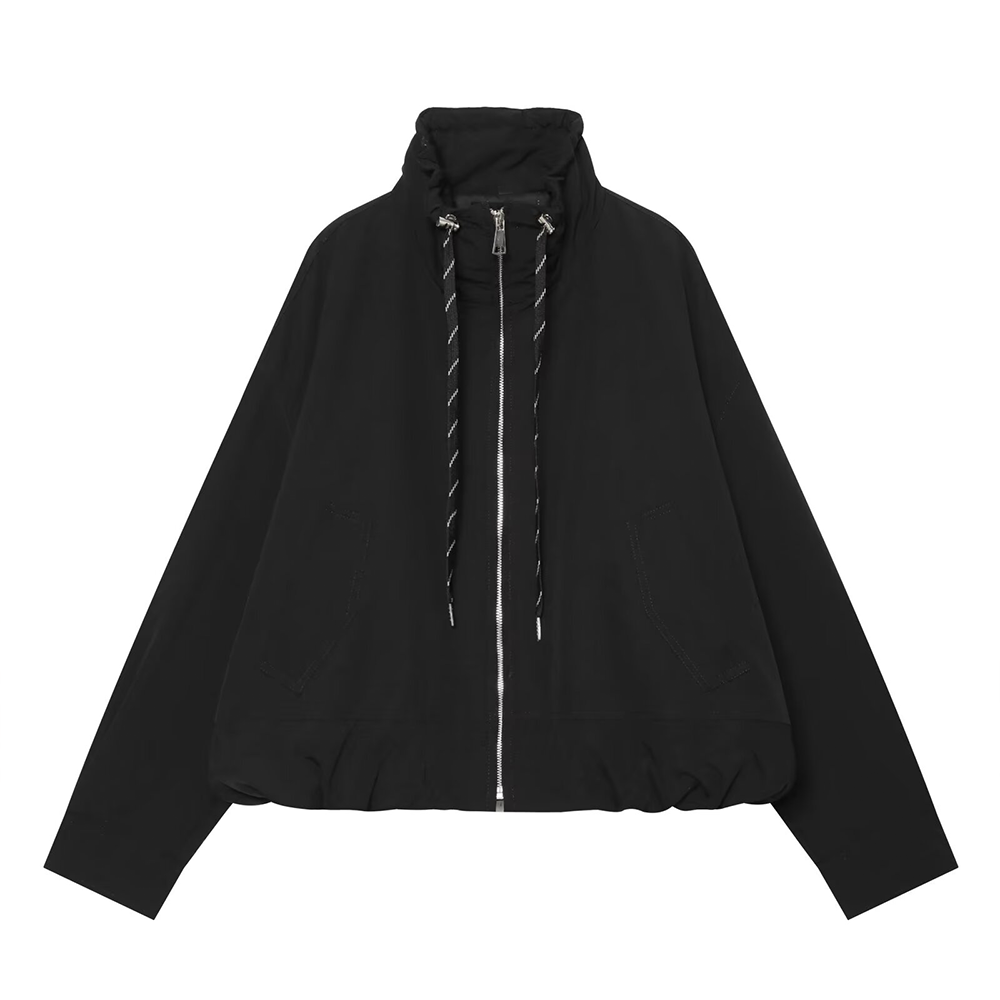 Women's drawstring decorative stand collar cotton jacket