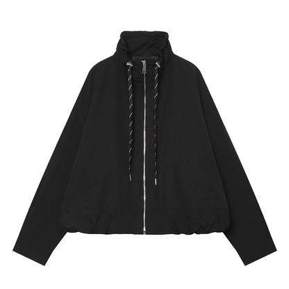 Women's drawstring decorative stand collar cotton jacket