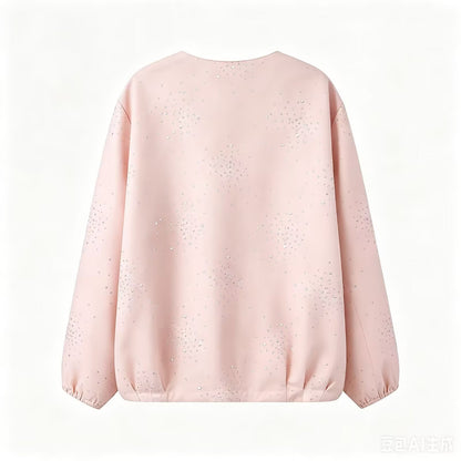 Women's bright diamond fabric O Neck jacket Coat