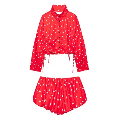 suit Women's 2 pieces pleated decorative polka dot coat+shorts