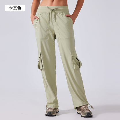 Women's new Joker running lightweight quick-drying multi-pocket wide-leg overalls