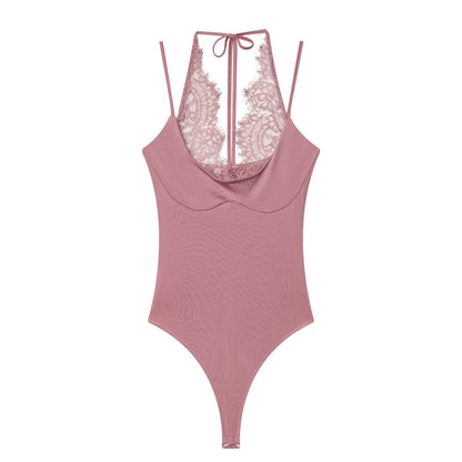 Women's patchwork lace halter neck jumpsuit