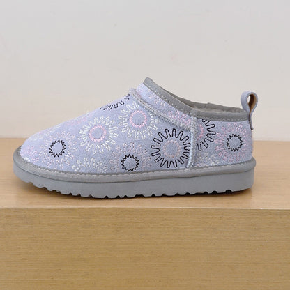 Women's new comfortable flat-bottomed embroidered snow boots