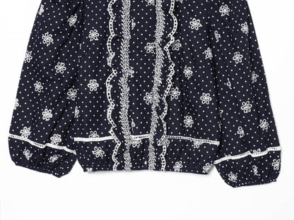 Women's hollowed out embroidered polka dot shirt