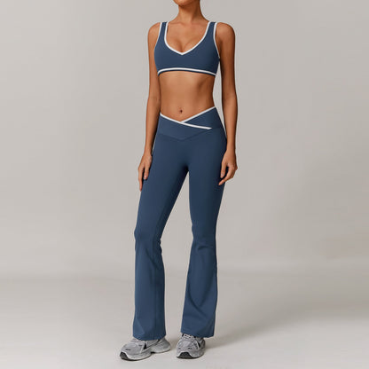Women's New Cross-waist Sports Suit Female Contrast Backless Tight Nude Yoga Suit Running Fitness Yoga Suit
