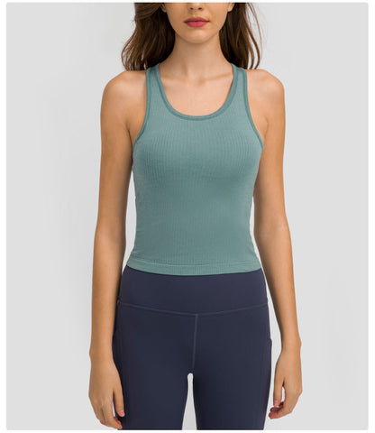 LU Women's 2025 New Joker Spring/Summer Threaded I-shaped Vest with Chest Pad Fitness Yoga Clothes Sports Vest
