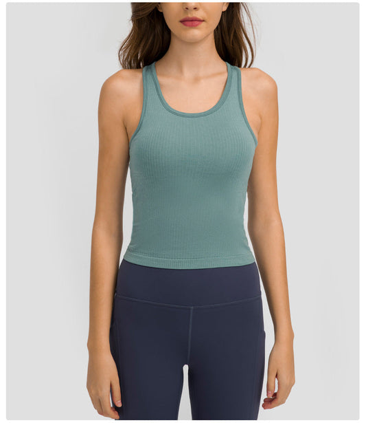 LU Women's 2025 New Joker Spring/Summer Threaded I-shaped Vest with Chest Pad Fitness Yoga Clothes Sports Vest