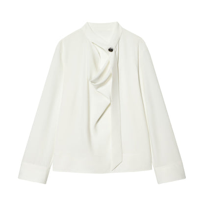 Women's lace up collar pleated shirt