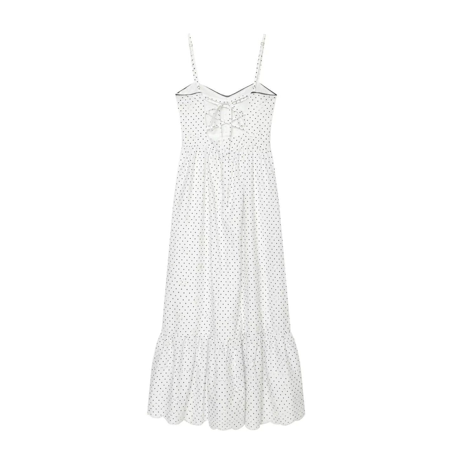 Women's hollowed out embroidered polka dot MIDI dress
